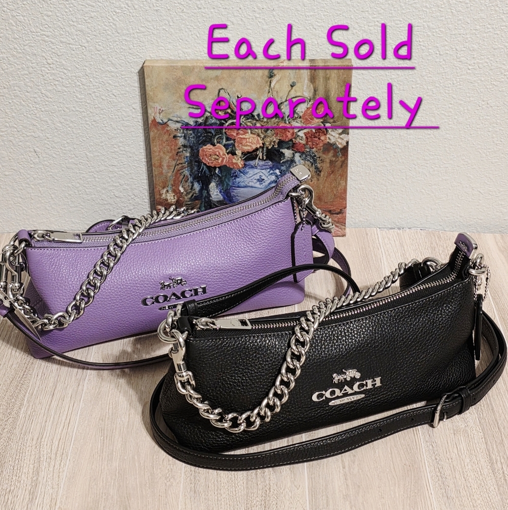 Coach Charlotte Shoulder Bag Pebbled Leather Crossbody Purple Iris Silver chain - Picture 4 of 16